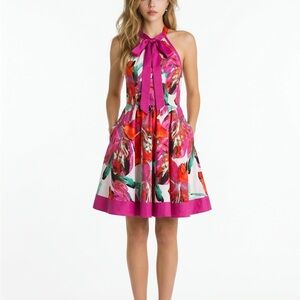 Vibrant Pink Floral Mini Dress